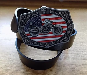 Kožený pásek spona motorka černý