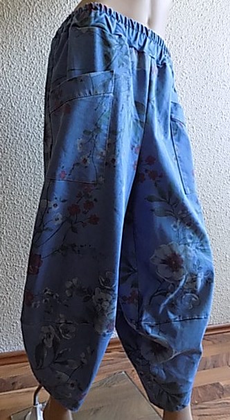 Džíny harémové s květinami Blu Royal