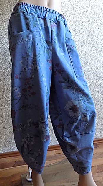 Džíny harémové s květinami Blu Royal